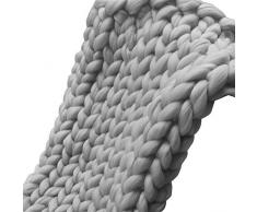 CULASIGN Gestrickte Decke, Grobe Strickdecke Wolle Garn Arm Stricken werfen Super große klobige Stricken Decke Haustier Bett Stuhl Sofa Yoga Matte Teppich (Hellgrau,100 * 120cm)