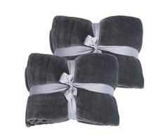 WOLTU® Kuscheldecke 2er Set XL XXL Wohndecke Sofadecke Decke Microfaser Mikrofaserdecke Fleecedecke TV-Decke, 220x240cm, Grau, BWK5007gr-2