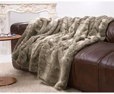 Große Felldecke, Pelzplaid, Webpelzdecke Bär grau und beige Melange 170