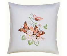 Raebel OHG Apolda Kissenhülle 40x40 cm Sekt Schmetterlinge Blüten Rot Bunt Gestickt Kissenbezug mit Reißverschluss Frühling SOMMER