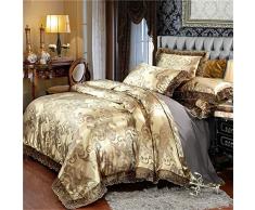 Seide Drucken Bettwäsche Bettbezug Kissenbezug Bettlaken Volltonfarbe Satin Jacquard Bettbezüge Single Doppel 4-teiliges Set Spitze Atmungsaktiv Umkehrbar 220 X 240cm