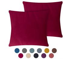 Selfitex Voll im Trend - 2er Set Sofakissen mit Füllung und edlem Samt-Bezug. Super flauschig und schön weich inkl. Füllkissen, Dekokissen Doppelpack, Made in Germany (kirschrot, 40 x 40 cm)