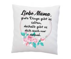 Kissen mit Spruch - Liebe Mama, Gute Dinge gibt es selten, deshalb gibt es Dich auch nur einmal- Deko-Kissen - weiß 40cm x 40cm - Liebe - optimales Geschenk - Muttertag - Geburtstag - Weihnachten
