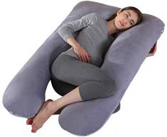 CHRONSTYLE Super Luxuriöses U-förmiges Schwangerschaftskissen, Seitenschläferkissen, Lagerungskissen mit Zwei Ersetzbaren & Waschbaren Außenbezügen (70x130cm, Grau)