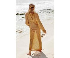 (Einheitsgröße) 2020 Sexy Strick-Hoodie mit V-Ausschnitt Sommer-Strandkleid Lange Tunika Damen Badeanzug Strand-Bikini-Anzug, Häkeldecke