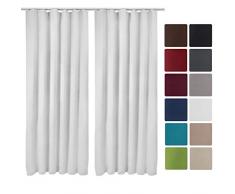 Beautissu 2er Set Gardine Blackout-Vorhang Amelie Kräuselband 140x245 cm blickdichte Verdunklungsgardine Universalband Hellgrau