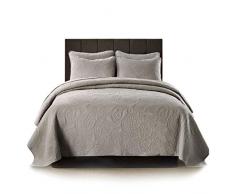 LMXJB 3-Teiliges Gestepptes Präge-Set Mit Tagesdecke, Festes Taupe 100% Baumwolle, Ultraschall Geprägtes Blumenmuster Übergroße Bettdecke Mit 2 Kissenbezug, Wendebettbezug,90 * 98In/230×250cm