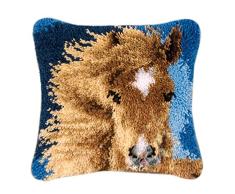 Kepae Knüpfset, DIY Tiere Teppich Knüpfen Knüpfkissen Set Latch Hook Kits Wolle Geknüpft Knüpfen Kissenbezug Stickerei Set für Erwachsene Kinder Anfänger - Pferd