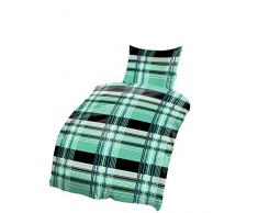 one-home 4 TLG Bettwäsche 135 x 200 cm schwarz türkis Microfaser 2 Garnituren