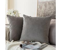 MIULEE 2er Set Samt Soft Solid Dekorative Quadrat Wurf Kissenbezüge Set Kissen Fall für Sofa Schlafzimmer Auto Grau 16x16 Zoll 40x40 cm