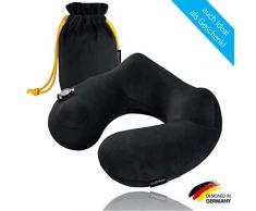 SilverRack Reise Nackenkissen aufblasbar als Nackenhörnchen (schwarz) - Inflatable Flugzeug Kissen für erholsames Reisen - Praktisches Reisekissen für Kinder u Erwachsene für ergonomischem Halt
