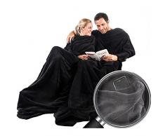 CelinaTex TV-Decke Kuscheldecke mit Ärmeln und Fußtasche 150 x 180 cm schwarz Coral Fleece Tagesdecke Ärmeldecke