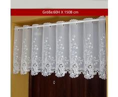 1er Pack Halbtransparent Besticke Weiß Blumen Scheibengardine Küchen Vorhang Tür Gardine J13 HxB 60cmx150cm