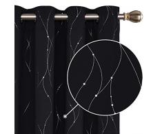 Deconovo Vorhänge Blickdicht Ösen Gardinen Vorhang Blickdicht 180x140 cm Schwarz 2er Set