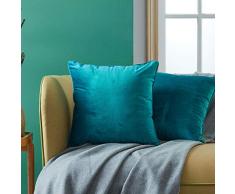 Topfinel 2er Set Samt Kissen Einfarbig Kissenbezüge Dekorative Kissenhülle Kopfkissen Sitzkissen Dekokissen Couchkisen für Sofa Schlafzimmer Büro Auto Café Terrasse Bank 50x50cm Türkis