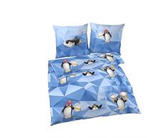 Träumschön Biber Bettwäsche 135x200 2tlg | Pinguin Kinderbettwäsche 135x200 cm & Kissenbezug 80x80 | Flauschige Kinderbettwäsche Winter