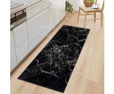 WKITCHENMAT Teppichläufer Küchenteppich Wohnzimmer Eingangsbereich Flur Küche gekettelt strapazierfähig pflegeleicht,Schwarzer Marmor Bedruckter Badteppich Mit Einer Dicke Von 7MM,60X180CM