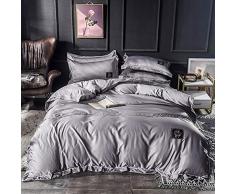 ZWMM Bettdecken BettwäSche Baumwolle Bettwäsche 220x240cm Satin, Bettwäsche Set 4tlg Doppelbett Seide Bettbezug Spannbettlaken Kissenbezüge Schwarz Bettwäsche Super Weiche Atmungsaktive Satin mi