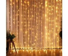LED Vorhang Lichte,Fenster Lichterkettenvorhang indoor,300 LEDs, 3M × 3M, 8 Modi Vorhang Lichterketten für Innen, Weihnachten, Kinderzimmer, Außen, Party, Hochzeit usw. Warmweiß