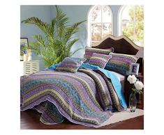 Beddingleer Tagesdecke Baumwolle Bettüberwurf Blau Gesteppt Patchwork 175 x 220 cm Single Sofa Couch Kinder Überwurf Decke im Romantische Stil