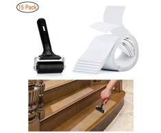 Rutschfest Stufenmatten Queta Antirutschstreifen Treppe Set Transparent Rutsch Streifen, 15 stück Anti Rutsch Selbstklebende Stufenmatten mit Walze zum Einbau (10cm x 60cm)