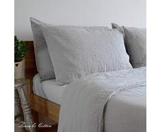 Linen & Cotton Weicher Griff Kissenbezug Kissenhülle Alicia Einfarbig - 100% Leinen, Hellgrau Grau (50 x 70 cm) Bettkissenbezug Kopfkissenbezug Bettwäsche Sommer Kissen für Bett Schlafzimmer Home