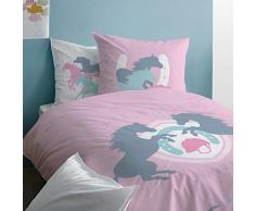 PFERDE Bettwäsche Mädchen 135x200 Biber · Mädchenbettwäsche · Kinder-Bettwäsche · BEST FRIENDS · Pferd Motiv · Kissenbezug 80x80 + Bettbezug 135x200 cm - 100% Baumwolle