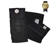 Upcoming Legends UCL Sporthandtuch mit Reißverschluss-Taschen (90cm x 40cm) Gym Handtuch | Fitness-Handtuch fürs Fitnessstudio für Damen und Herren (Schwarz)