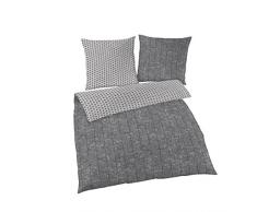 Träumschön Bettwäsche 135x200 4teilig | Wende Bettwäsche 135x200 4teilig Grau und Punkte | Biber Bettwäsche 4tlg aus 100% Baumwolle
