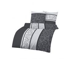 Träumschön Bettwäsche Biber Grau 4 teilig 135x200 | Bettwäsche 135x200 4teilig Biber mit Paisley Design | Graue Bettwäsche aus 100% Baumwolle