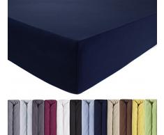 ENTSPANNO Jersey Spannbettlaken für Wasser- und Boxspringbett in Dunkel-blau Marine aus Baumwolle Spannbetttuch mit Einlaufschutz, 180 x 200 | 200 x 200 | 200 x 220 cm, bis 40 cm hohe Matratzen