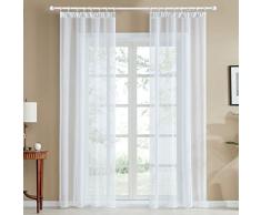 Topfinel Voile Vorhänge mit Kräuselband in Leinen-Optik Transparent für Wohnzimmer Schlafzimmer Fenster Einfarbige Gardinen Weiß 2er Set je140x245cm (BxH)