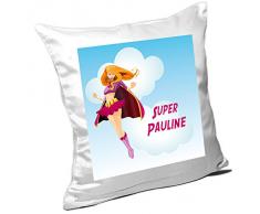 Kissen mit Namen Pauline und schönem Superheldin-Motiv für Mädchen - Namenskissen personalisiert - Kuschelkissen - Schmusekissen