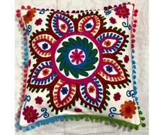 Indische Baumwolle Kissenbezug böhmischen Pailletten Kissen Hand bestickt Suzani Kissenbezug Boho Dekor handgefertigte Couch Kissenbezug