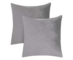 WOLTU 2er Set Kissenbezug Kissenhülle Samt Weich Sofakissen Dekokissen Bezug mit Verstecktem Reißverschluss Kissen Hülle für Auto Schlafzimmer Sofa kopfkissenbezugGrau 50x50cm