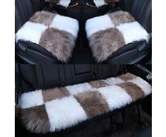 FENG Ausgesuchter Plüsch Universal Auto Sitzbezug Universal, fürs Auto Rollstuhlauflage 2 quadratische Polster, 1 hinteres Kissen,Kaffee