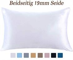 ZIMASILK Kissenbezug aus 100% Seide für Haare und Haut. Doppelseitige 19 Momme Reine Maulbeerseide Kissenhülle mit Reißverschluss, 1 Stück.(40x60 cm, Weiß)