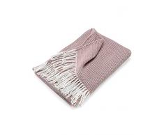 myHomery Sommerdecke Strick leicht & kuschelig - Wolldecke Fransen - Kuscheldecke Design modern Sofadecke - Decke Baumwolle - Altrosa | 130 x 170 cm