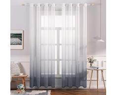 MIULEE Sheer Vorhang Voile Farbverlauf Dekoschal Vorhänge mit Ösen transparent Gardine 2 Stücke Ösenvorhang Gaze paarig Fensterschal für Wohnzimmer 225 cm x 140 cm(H x B) 2er-Set Grau