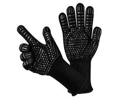 VORRINC Grillhandschuhe Ofenhandschuhe Hitzebeständig Bis 800 °C, Ofenhandschuhe Grill Lederhandschuhe, Extra Lange Backofenhandschuhe für Küche,BBQ,Schweißen,Schwarz (schwarz)
