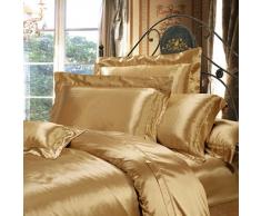 THXSILK Seide Bettwäsche-Sets 2 teilig Bettbezug 135 x 200 cm mit 80 x 80 cm Kissenbezüge, 100% 19 Momme Bestnote Maulbeerseide Bettwäsche, Gold