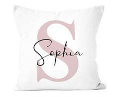 SpecialMe Kissen-Bezug mit Namen und Buchstabe Kissen-Hülle Namenskissen Baumwolle personalisierte Geschenke Dekokissen weiß-rosa Unisize
