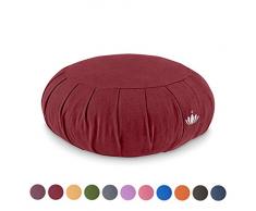 Lotuscrafts Zafu Meditationskissen Yogakissen Zen - Sitzhöhe 15cm - Yoga Zafukissen mit Dinkelfüllung - Waschbarer Bezug aus Bio-Baumwolle - GOTS Zertifiziert - Mit Bestickung