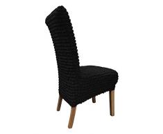 SCHEFFLER-Home Julia Stuhlhussen 2 Stück, Stretch-Hussen Stuhl-Bezug bi-elastische Schutz-Husse, Abdeckung mit Gummiband, Sitzhöhe bis 20-27 cm - Schwarz