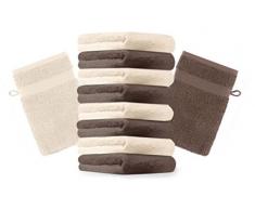 10er Pack Waschhandschuhe Waschlappen Premium Größe 16x21 cm Farbe Nuss Braun & Beige Kordelaufhänger 100% Baumwolle