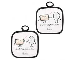 Herz & Heim® Topflappen mit Namen bedruckt und schönem Motiv Zwei wie Topf und Deckel