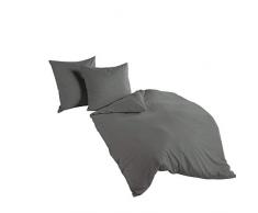 Bierbaum hochwertige Uni Fein Biber Bettwäsche 3 tlg. 240x220cm einfarbig Anthrazit 100% Baumwolle