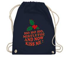 Weihnachten & Silvester - Ho Ho, Mistletoe and now kiss me - Mistelzweig - Unisize - Navy Blau - grünes kissen - WM110 - Turnbeutel und Stoffbeutel aus Baumwolle