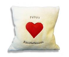 Kuschelkissen mit Herz aus Filz und Name Bestickt, personalisiertes Plüsch Kissen, kuschelweich, individuell Bestickt mit eigenem Text, Kissen Dekokissen Zierkissen | LR-I0SI-AFRU