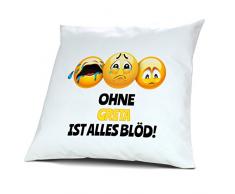 Kopfkissen mit Namen Greta - Motiv Ohne Greta ist alles Blöd!, 40 cm, 100% Baumwolle, Kuschelkissen, Liebeskissen, Namenskissen, Geschenkidee